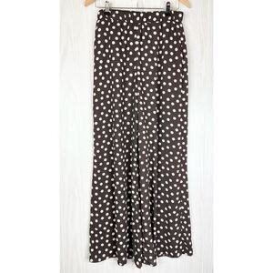 Express Women's Wide Leg Pants Brown Pull-On Elastic Waist Polka Dot Size XS